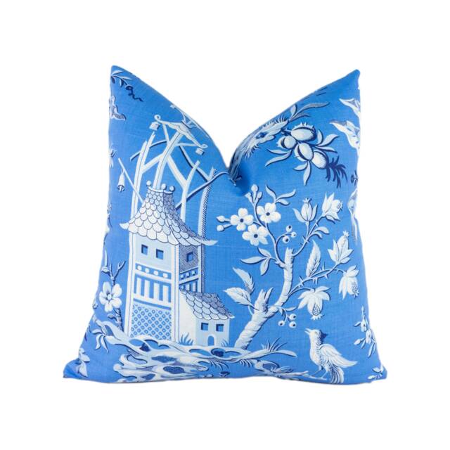 Thibaut - Pagoda Garden Blue Antique Far East Chinoiserie Designer Cushion Cover Luxury Throw Pillow Handmade Home Decor - image 1