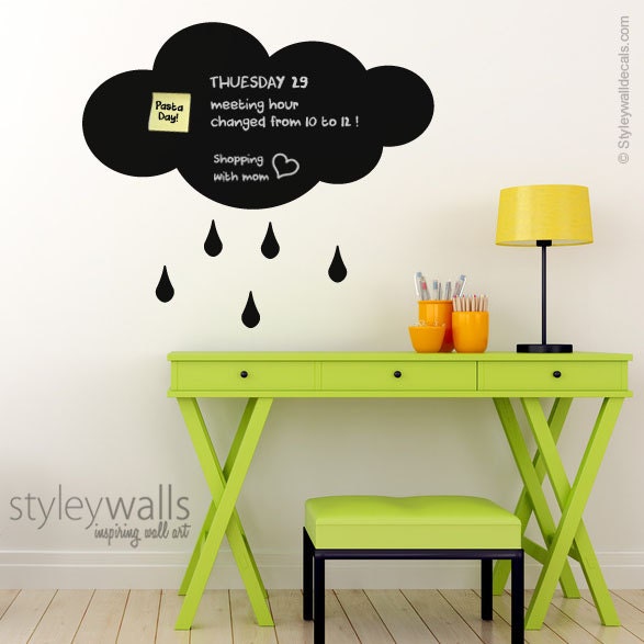 Rain Cloud Wall Decal, Chalkboard Drops Sticker Home Decor, Decal For Office Decor - image 1