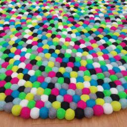 Handmade Felt Ball Rug Colorful Pom Nursery Decor - thumbnail 3