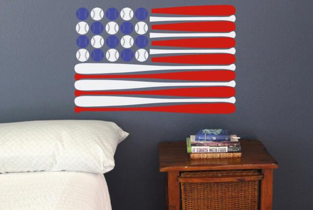 Baseball Bat American Flag Wall Decal America 4Th Of July Red White Blue Patriotic Static Window Cling Clings - image 1