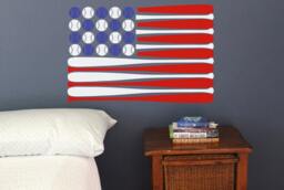 Baseball Bat American Flag Wall Decal America 4Th Of July Red White Blue Patriotic Static Window Cling Clings - thumbnail 1