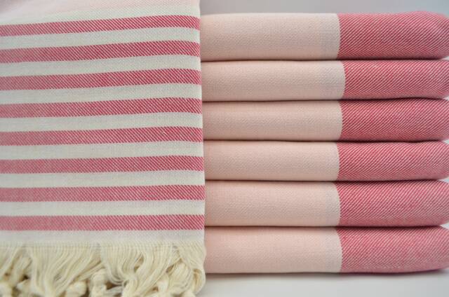 "Red & Powder Pink Towel, Bohemian Towel, Handmade Towel, Sauna Towel, Beach Towel, Pool Towel, Turkish Towel, 40""x70" - image 1