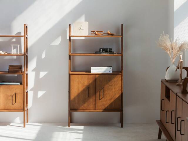 Bookcase With Doors, Mid Century Hutch, Bookshelf Cabinet 140 cm, Wooden Storage Unit, Handmade, Custom Size - image 1