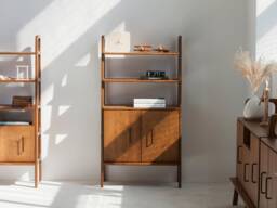 Bookcase With Doors, Mid Century Hutch, Bookshelf Cabinet 140 cm, Wooden Storage Unit, Handmade, Custom Size - thumbnail 1