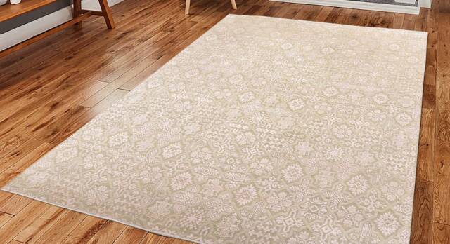 8x10 Soft Pink Floral Design Rug Handmade Pile Wool Silk #6696 - 242x300 cms - image 1