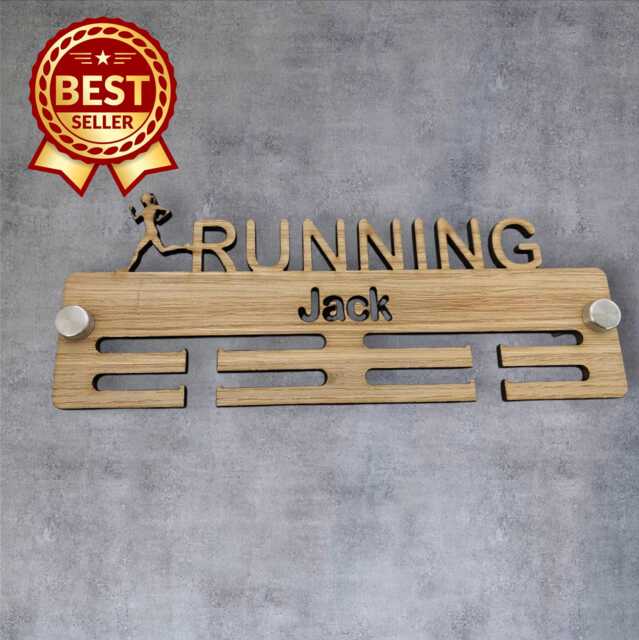Running Lady Medal Hanger - Wood Colours, Custom Name & Colour - image 1