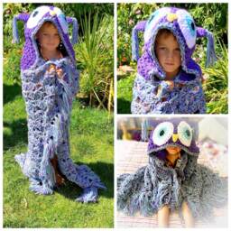 Handmade Hooded Crochet Owl Blanket - Chunky Knit Throw, Baby/Child/Adult Sizes - thumbnail 2
