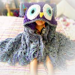 Handmade Hooded Crochet Owl Blanket - Chunky Knit Throw, Baby/Child/Adult Sizes - thumbnail 3