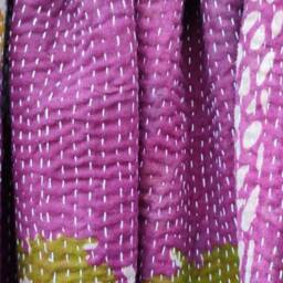 Vintage Kantha Quilt Reversible Indian Cotton Bedspread - 55x85 - thumbnail 4