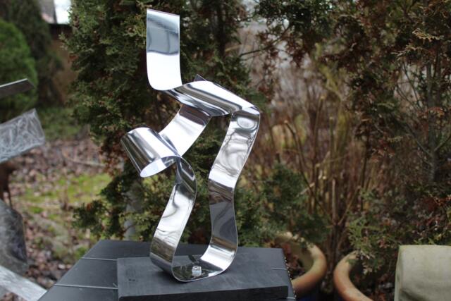 "Large Modern Abstract Wood Stainless Steel Artist Sculpture ""With You 1" - image 1