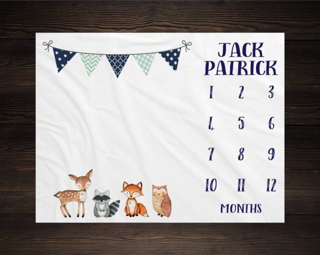 Woodland Milestone Blanket Monthly Growth Tracker Soft Fleece Fox Baby Shower Gift Newborn Watch Me Grow Boy - image 1