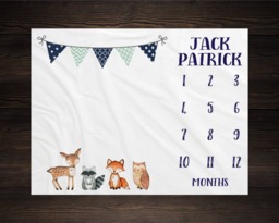Woodland Milestone Blanket Monthly Growth Tracker Soft Fleece Fox Baby Shower Gift Newborn Watch Me Grow Boy