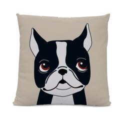 Boston Terrier Pillow - Modern Dog Illustration, Handmade Home Decor - thumbnail 1