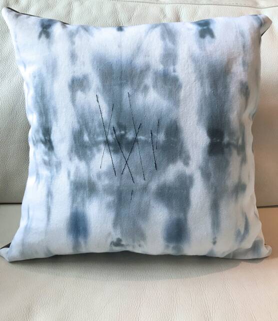 White Denim, Blue & Grey Hand Dyed With Stitch Detail, Style 1 - image 1