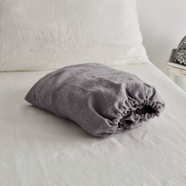 Linen Fitted Sheet in Winter Gray Color. Stone Washed, Softened Linen. King/Queen, Custom Sizes - image 1