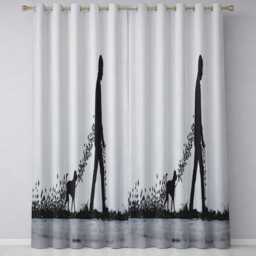 Man Walking Dog Butterfly Trail Minimalist Art Contemporary Design For Home Decor Readymade Eyelet Ring Top Thermal 100% Blackout Curtains - thumbnail 3
