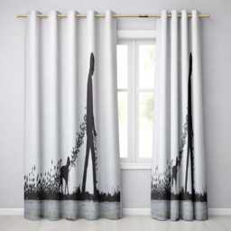Man Walking Dog Butterfly Trail Minimalist Art Contemporary Design For Home Decor Readymade Eyelet Ring Top Thermal 100% Blackout Curtains