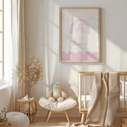 Rainbow Pink Birth Print, Details, Poster, New Baby Girl Gift, Name Sentimental, Nursery A4 A3 Wall Art - thumbnail 3