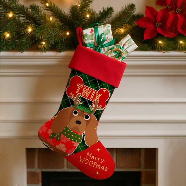 Personalised Dog Christmas Stocking Brown Cavalier King Charles Spaniel Xmas Treat Sack New Puppy Bag Festive Hanging Toys Boot Esd11 - image 1
