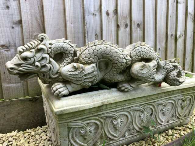 Reconstituted Stone Chinese Dragon Statue - Vintage Mythical Garden Oriental Outdoor Ornament - image 1