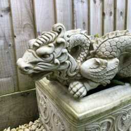 Reconstituted Stone Chinese Dragon Statue - Vintage Mythical Garden Oriental Outdoor Ornament - thumbnail 2