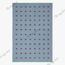 Hand Woven Flatweave Wool Rug Light Blue Area With Burgundy X Stitch Pattern For Living Room, Bedroom Dining Room Office & Nursery - thumbnail 3