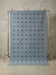 Hand Woven Flatweave Wool Rug Light Blue Area With Burgundy X Stitch Pattern For Living Room, Bedroom Dining Room Office & Nursery - thumbnail 1