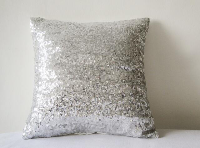Shiny Silver Sequin Pillow Cover, Decorative Pillow, Metallic Cushion Cover - image 1