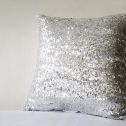 Shiny Silver Sequin Pillow Cover, Decorative Pillow, Metallic Cushion Cover - thumbnail 3