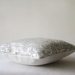 Shiny Silver Sequin Pillow Cover, Decorative Pillow, Metallic Cushion Cover - thumbnail 2