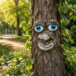 Tree Face Garden Decor With Bright Blue Eyes, Outdoor Hugger, Fairy Face, Whimsical Yard Art, Spirit Gift - thumbnail 4