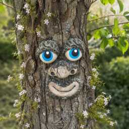 Tree Face Garden Decor With Bright Blue Eyes, Outdoor Hugger, Fairy Face, Whimsical Yard Art, Spirit Gift