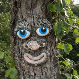 Tree Face Garden Decor With Bright Blue Eyes, Outdoor Hugger, Fairy Face, Whimsical Yard Art, Spirit Gift - thumbnail 3