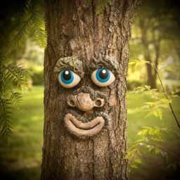 Tree Face Garden Decor With Bright Blue Eyes, Outdoor Hugger, Fairy Face, Whimsical Yard Art, Spirit Gift - thumbnail 2