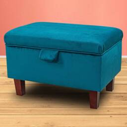 Handmade Teal Velvet Storage Ottoman - Monaco Upholstery Fabric Bespoke British Made - thumbnail 4