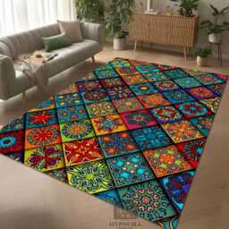 Colorful Moroccan Tile Area Rug Washable Bohemian Carpet - thumbnail 3