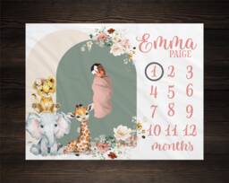 Safari Milestone Blanket, Baby Month Girl Blanket Track Growth Keepsake Shower Gift Roses Floral