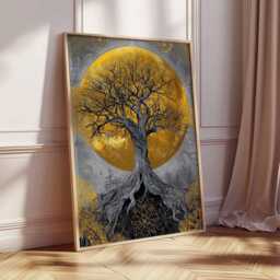 Tree Of Life Poster, Bohemian Spiritual Wall Art, Gold & Navy Sacred Print, Mystical Nature Illustration, Psychedelic Home Decor - thumbnail 2