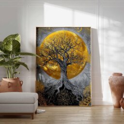 Tree Of Life Poster, Bohemian Spiritual Wall Art, Gold & Navy Sacred Print, Mystical Nature Illustration, Psychedelic Home Decor - thumbnail 3