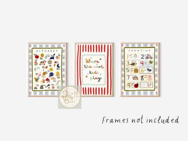 Educational Alphabet, Counting Numbers & Where The Cool Kids Play Prints. Set Of 3 - Prints Only, Unframed