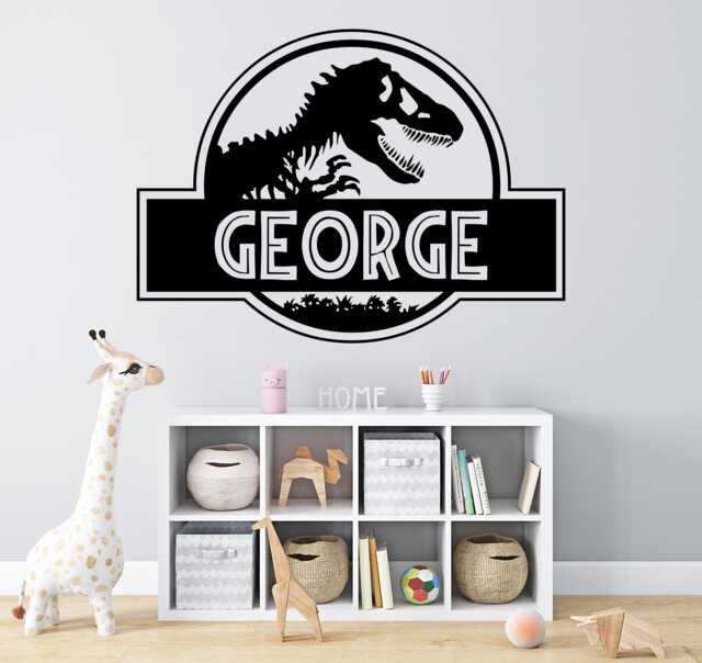 Personalised Dinosaur Wall Sticker - Jurassic Park Inspired Boys Bedroom Decal Custom Name Decor - image 1