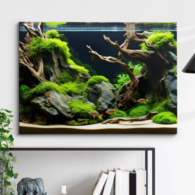 Fish Tank Water Aquascape Feature Aquatic Lover Wall Art Framed Canvas Poster Print, Home Office Bedroom Games Room Decor Gift Idea - image 1