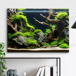 Fish Tank Water Aquascape Feature Aquatic Lover Wall Art Framed Canvas Poster Print, Home Office Bedroom Games Room Decor Gift Idea - thumbnail 1