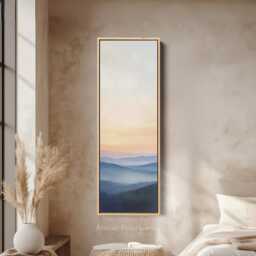 Long Sunset Landscape Vertical Canvas Wall Art in Blue & Orange - Tall Tranquil D??cor For Bedroom Or Living Room - thumbnail 1
