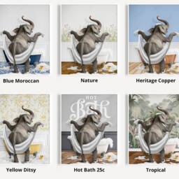 Elephant Drying With A Towel in Bathroom Print, Bathing, Funny Bath Animal Bathtub, Tub - thumbnail 3