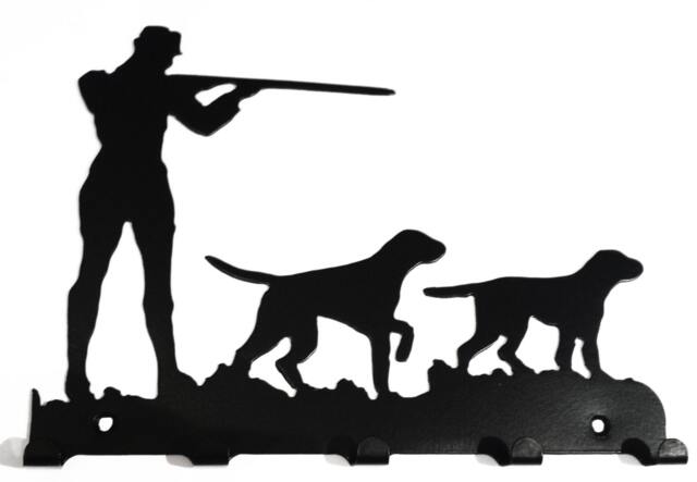 Hunting Scene Gunman & Dogs Silhouette Key Hook Rack - Metal Wall Art