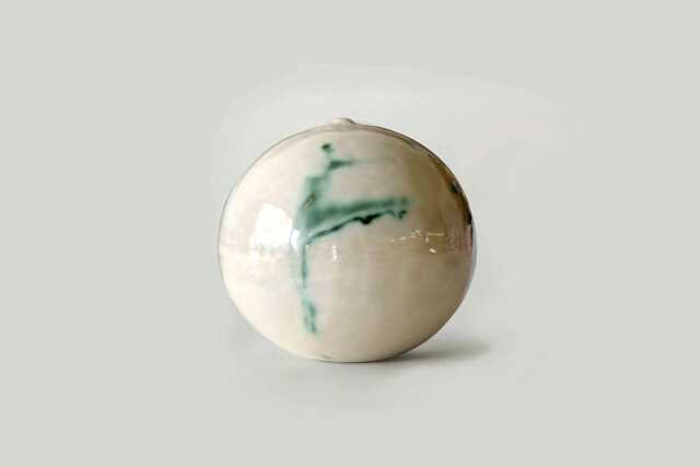 Minimalist Ceramic Vase - Sculptural Stoneware Orb Wabi Sabi Studio Pottery Japandi Shelf Decor Unique Green Glaze Art Object - image 1