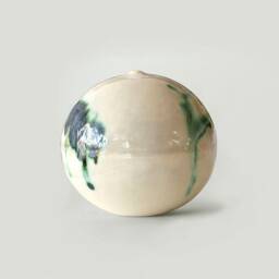 Minimalist Ceramic Vase - Sculptural Stoneware Orb Wabi Sabi Studio Pottery Japandi Shelf Decor Unique Green Glaze Art Object - thumbnail 3