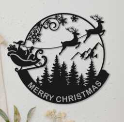Custom Metal Christmas Santa Signs, Personalised Merry Wall Art, Santa's Sleigh Decor, Christmas Gift, Reign Deer, Front Door Sign - thumbnail 1