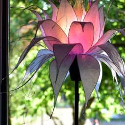 Floor Lamp With Blue & White Flower Lampshade in Resin, Hand-Made Hand-Painted - thumbnail 4